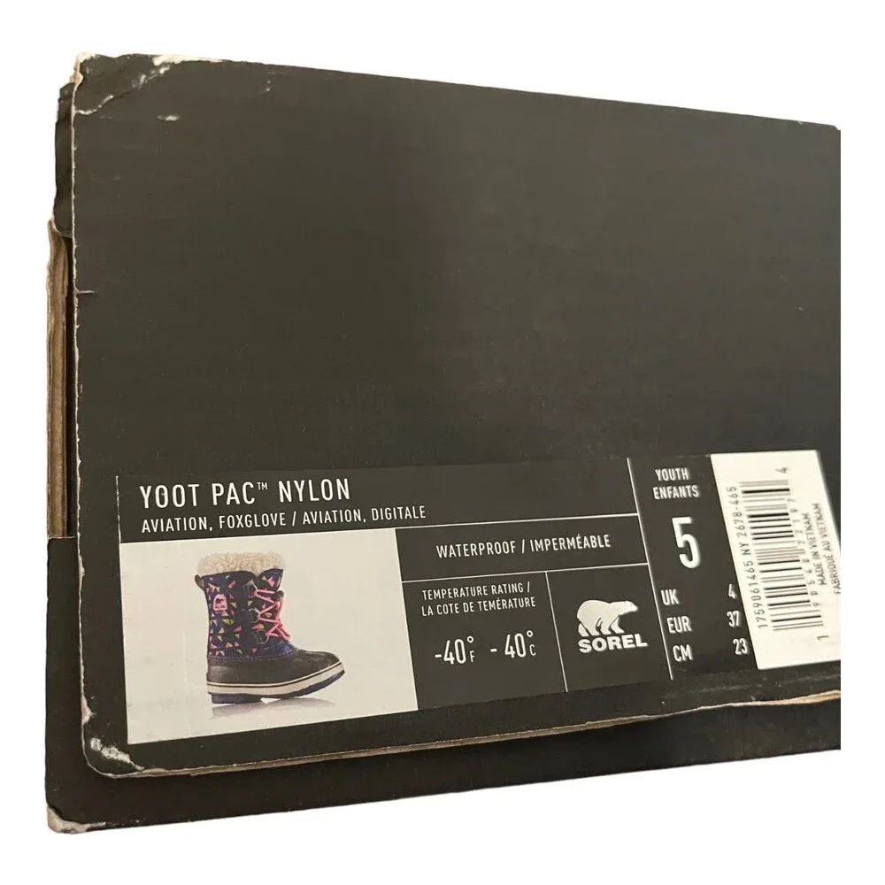 Sorel Yoot Pac Waterproof Blue & Pink Youth Winter Boots W Liners Size 5 Big Kid